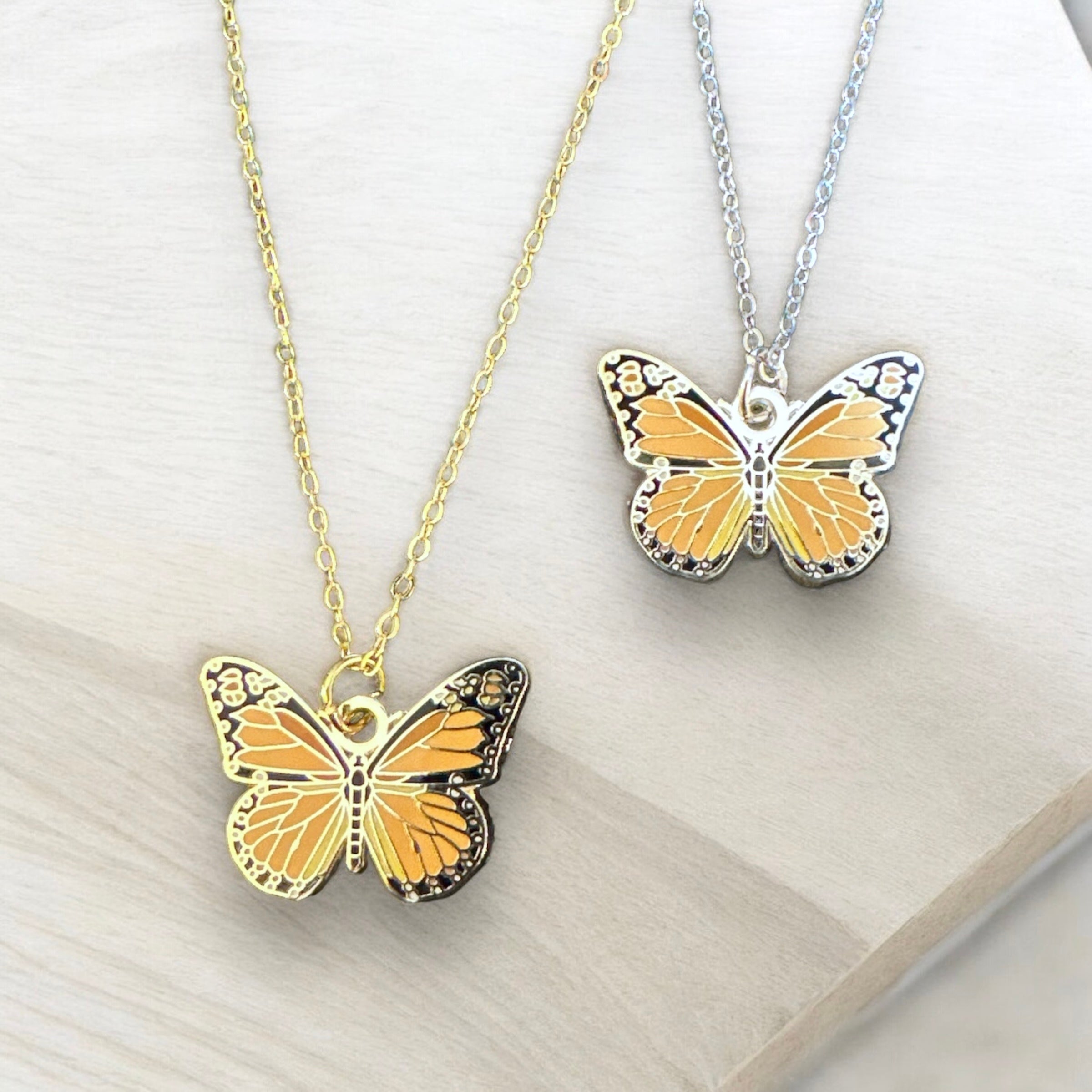 Monarch butterfly charm necklace